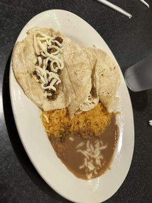 Tacos, rice, watery beans. Tacos fell apart very quickly.