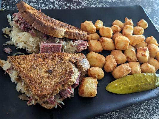 Pastrami Rueben and fried cheese curds. A lot better than I expected.