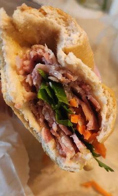 The cucumber kept falling out so I just left it out to bite on after.  The cucumber slice was too thick for sandwich.