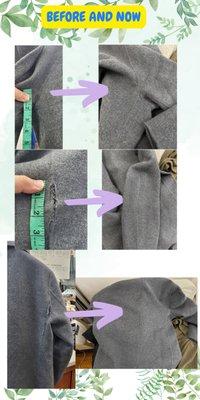 Excellent job and 100% satisfaction from our tailor, Elena, former tailor from Chris French Cleaners.