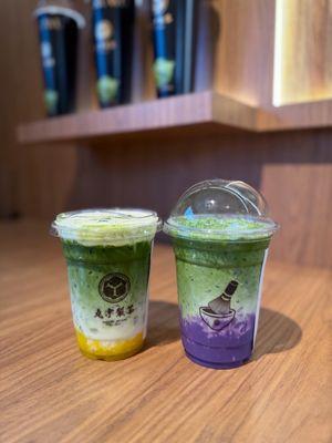 Mango Matcha Latte + Snow Top $10 | Hawaiian Ube Matcha Latte $8.50