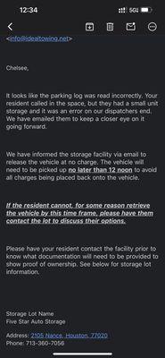 The email that was sent from my apartment complex