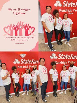 Think Pink! Our team at Kendrick Parker State Farm showed up in our best pink fits to support Breast Cancer Awareness Month!...