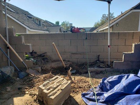 Demolition of rear Block wall