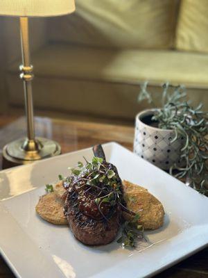 Pork Cop with Fried Green Tomatoes