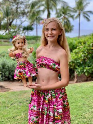 Keiki Pa'u Skirts hand-made for Child and Doll by Jan Kealani mauihulaschool.com
Lahaina Private Hula Classes/Lei-Making