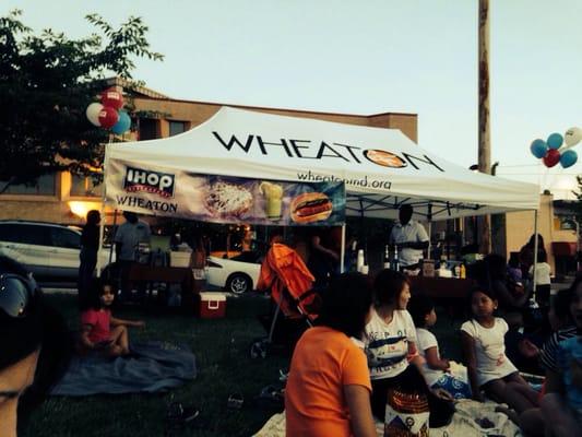 Funnel cakes for sale during the movies.