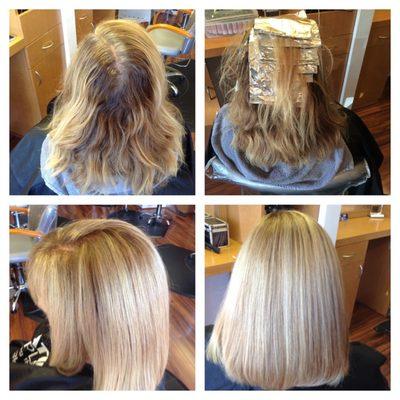 Grey hair color touchup with highlights