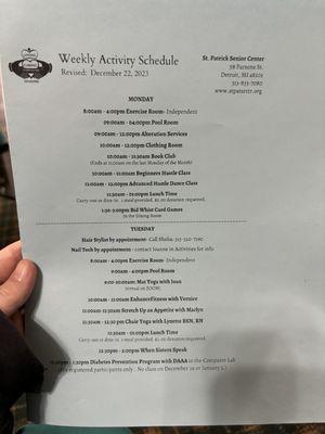 An activity schedule example