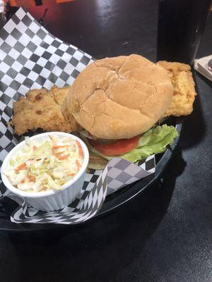 Delicious pork tenderloin sandwich and delicious slaw