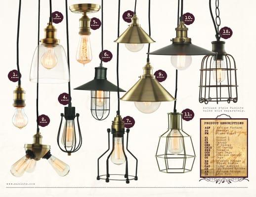 Just a sample of our antique fixtures, compliment with our diverse selection of antique incandescent or LED bulbs!