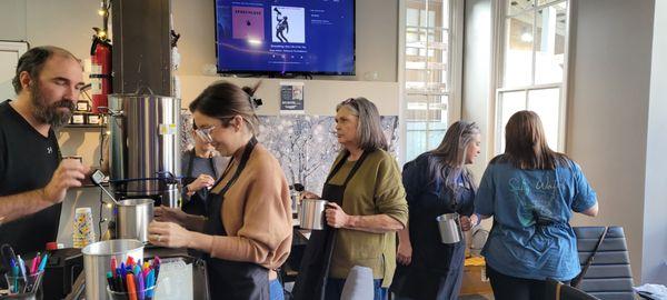 Getting wax for their perfect creations!