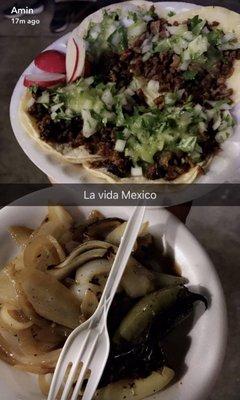 2 pastor and 2 Asada!! Grilled onions ..