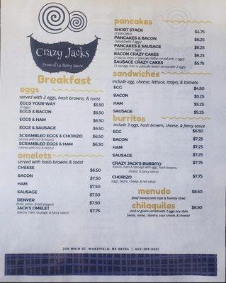 Breakfast Menu