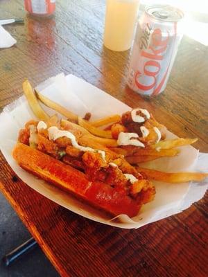 Fried clam roll and fries