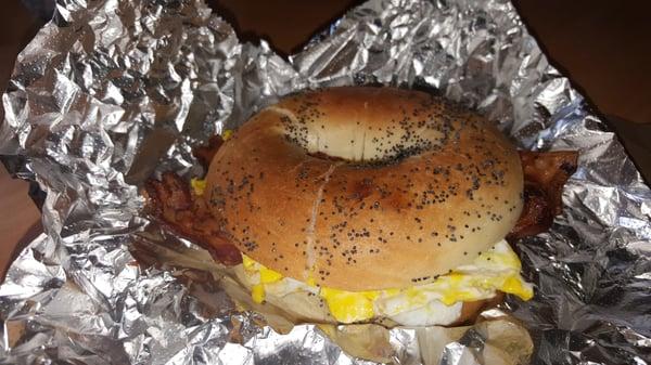 Bacon/Egg/Cheese on a poppy seed bagel