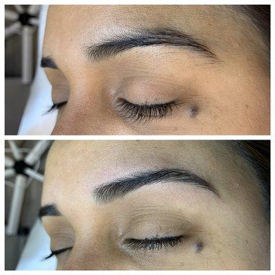 Brow wax before and after.