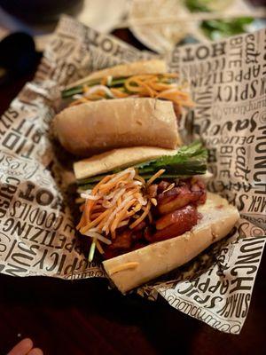 Grilled chicken banh mi (grilled chicken, cucumber, pickled carrots & daikon, cilantro, on baguette) - so good!