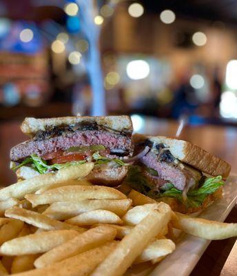 Mushroom and Swiss Burger on Sourdough