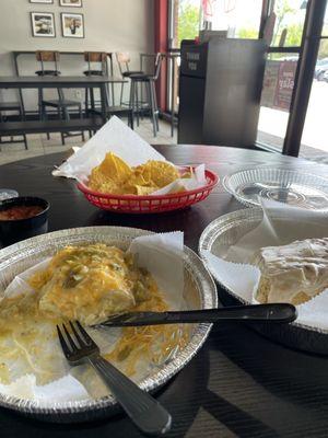 Classic breakfast burrito, green chile, and an awesome cinnamon roll.