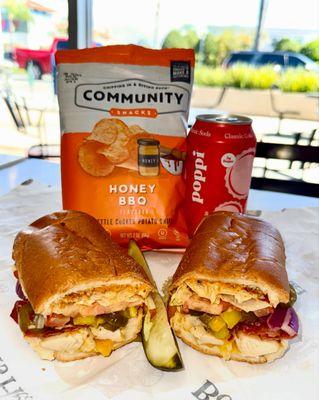 Chicken & Bacon Ranch Grilled chicken, crispy bacon, melted cheese & ranch on a toasted torta roll -- the perfect lunch combo!