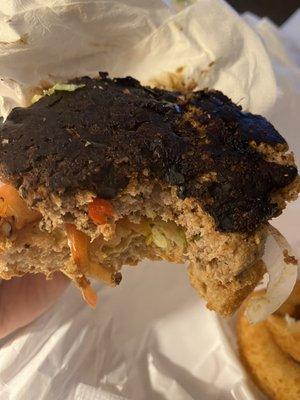 Well done turkey burger, "To Go"..