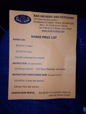 Range Price List (as of 12/15)