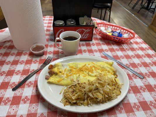 Loaded omelet and hash browns