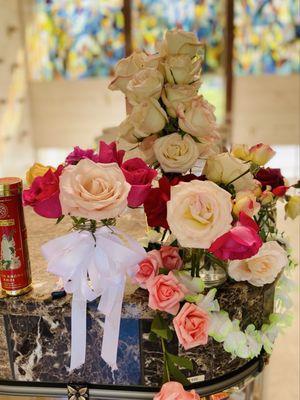 Roses for this Sunday morning. The smaller roses are from her garden. ~In Loving Memory~