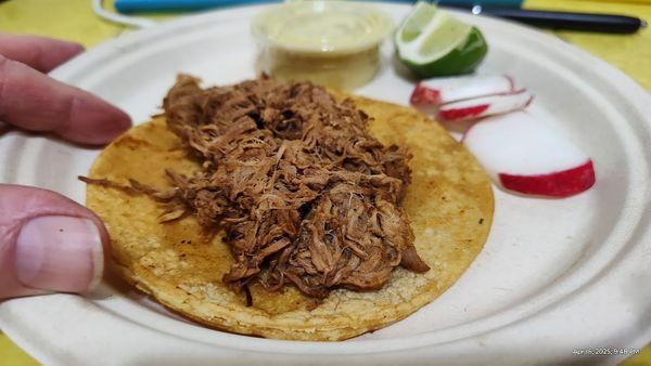 Birria Taco (shredded beef), delicious, 4-17-25, $3.00