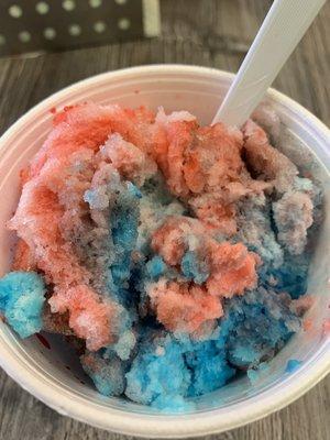 Watermelon with sour blueberry with cream! I took this after I'd eaten about half!