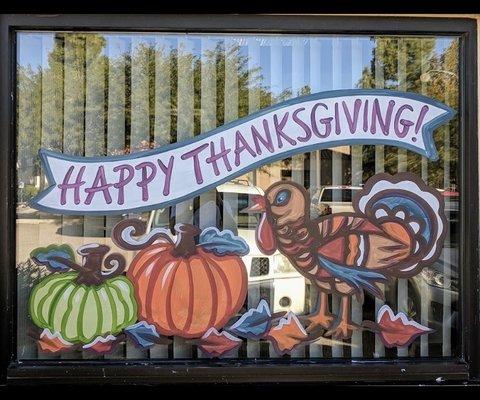 Front window painted for Thanksgiving.
