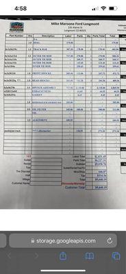 Nice invoice to fix what the truck came with