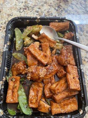 Sesame Tofu WITH added chicken and veggies