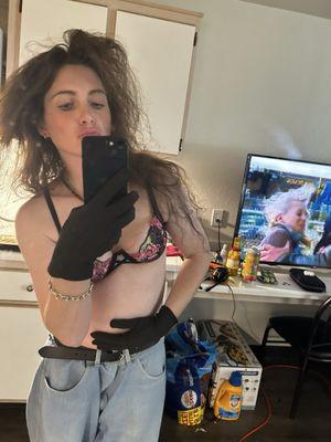 Me looking wild, kitchen behind me, barely visible