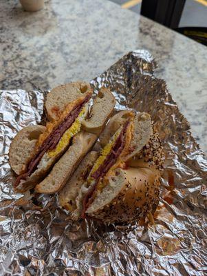 Taylor ham, egg, cheese on an everything with SPK