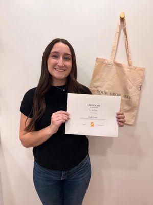 The owner and esthetician Calli completed a brow training