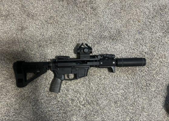 They got me out the door with a great price on a new Foxtrot Mike 9 mm, CMC pcc trigger, and the HUXWERX Ti9 flow-through can.