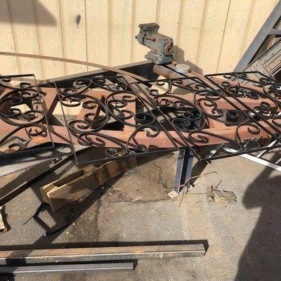 15in. X 30in. Flat bar design. Painted black, and forged to design and then welded.