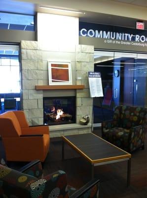 New library with a fireplace