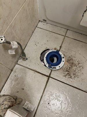This is the replacement flange put on by a superior plumber to fix the mess Adam's left