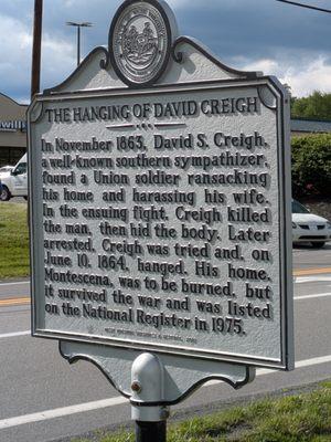 The Hanging of David Creigh Historical Marker, Fairlea