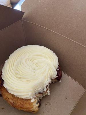 Cinnamon roll with vanilla buttercream frosting! Out of this world delicious!