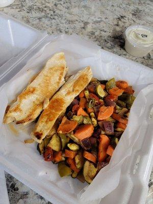 Grilled chicken fingers and swapped the side of fries for the seasonal vegetables