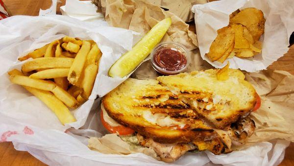 Chicken & Avocado Panini with a side of Fries