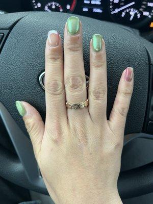 These nails were the redone ones (after a little over a week w the nails) -- gems readded plus any chipped gel redone.