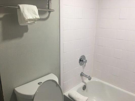 The bathtub/shower with no safety handgrip as you step out