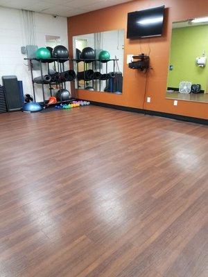 Back room for zumba, yoga, and free workout room