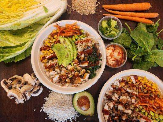 Fresh Korean Inspired Red Pine bowls! They are super healthy packed with protein and vegetables! Going to the gym? Perfect choice