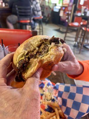 A mighty sized burger!